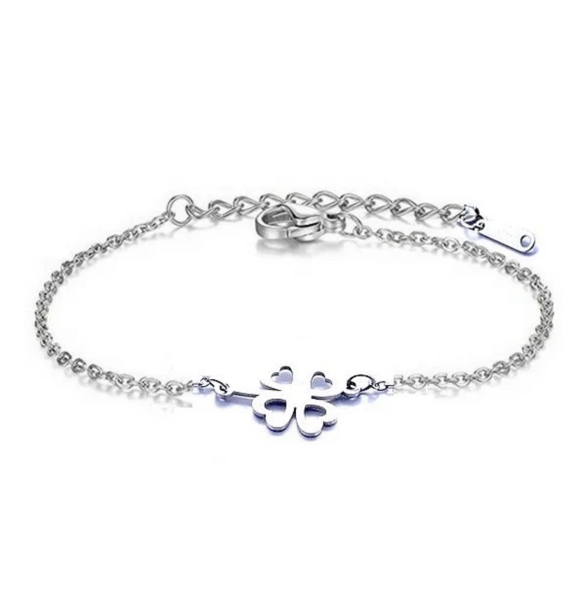 🍀 Bracelet Trèfle Argenté – Acier Inoxydable 316