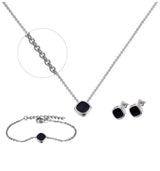 Parure 3 Pièces Noire & Argentée – Acier Inoxydable