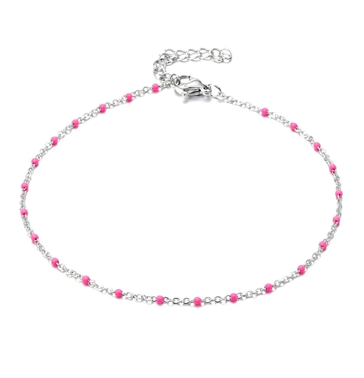 Chaîne de Cheville Émaillée Rose – Acier Inoxydable