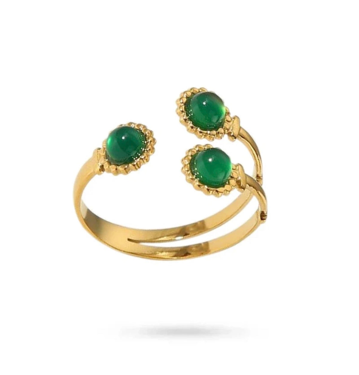 Bague Femme Aventurine Verte Dorée – Acier Inoxydable