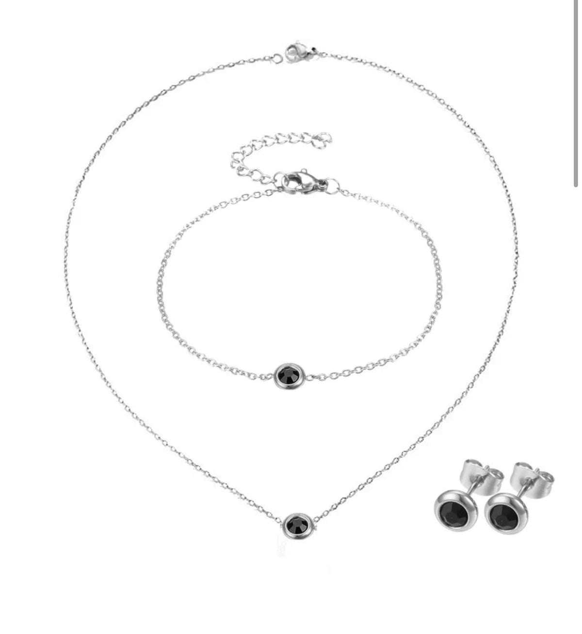 Parure 3 Pièces Zirconium Noir – Acier Inoxydable