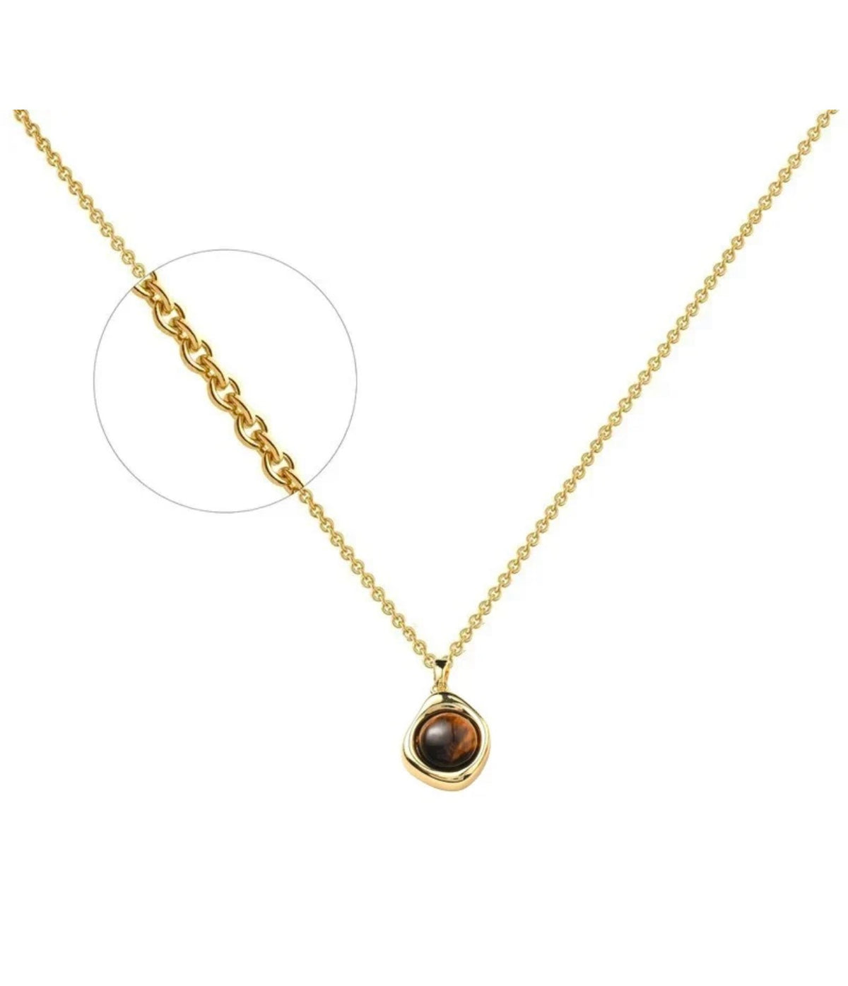 Collier Œil de Tigre Doré – Acier Inoxydable