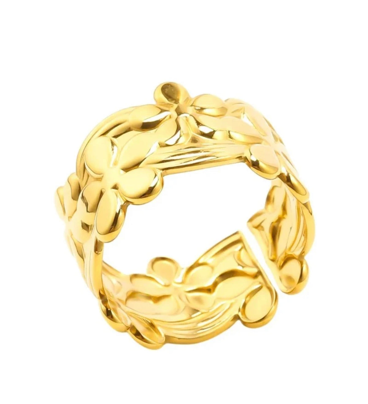 Bague Florale Dorée Réglable – Acier Inoxydable