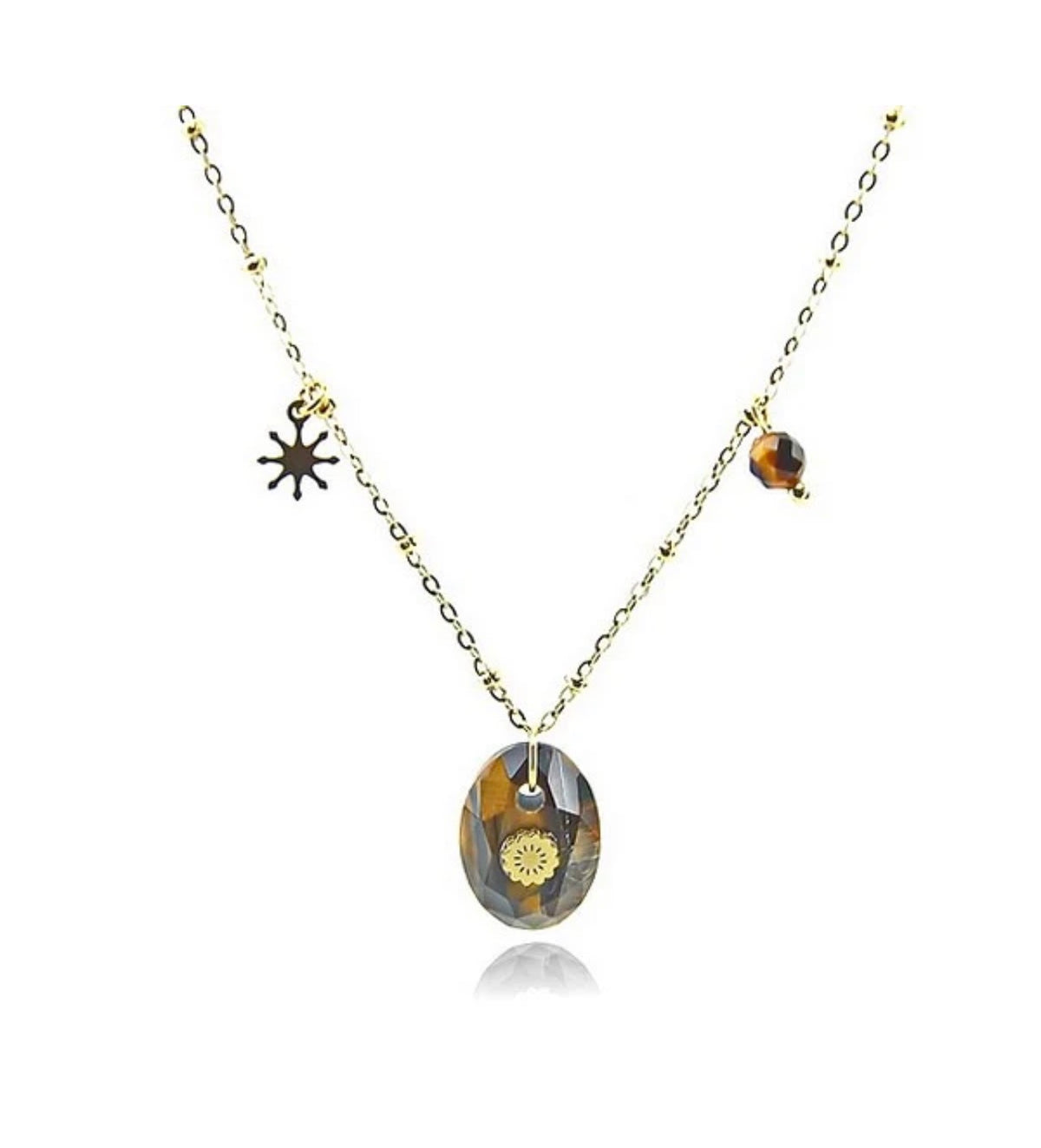 Collier Œil de Tigre & Étoile Doré – Acier Inoxydable