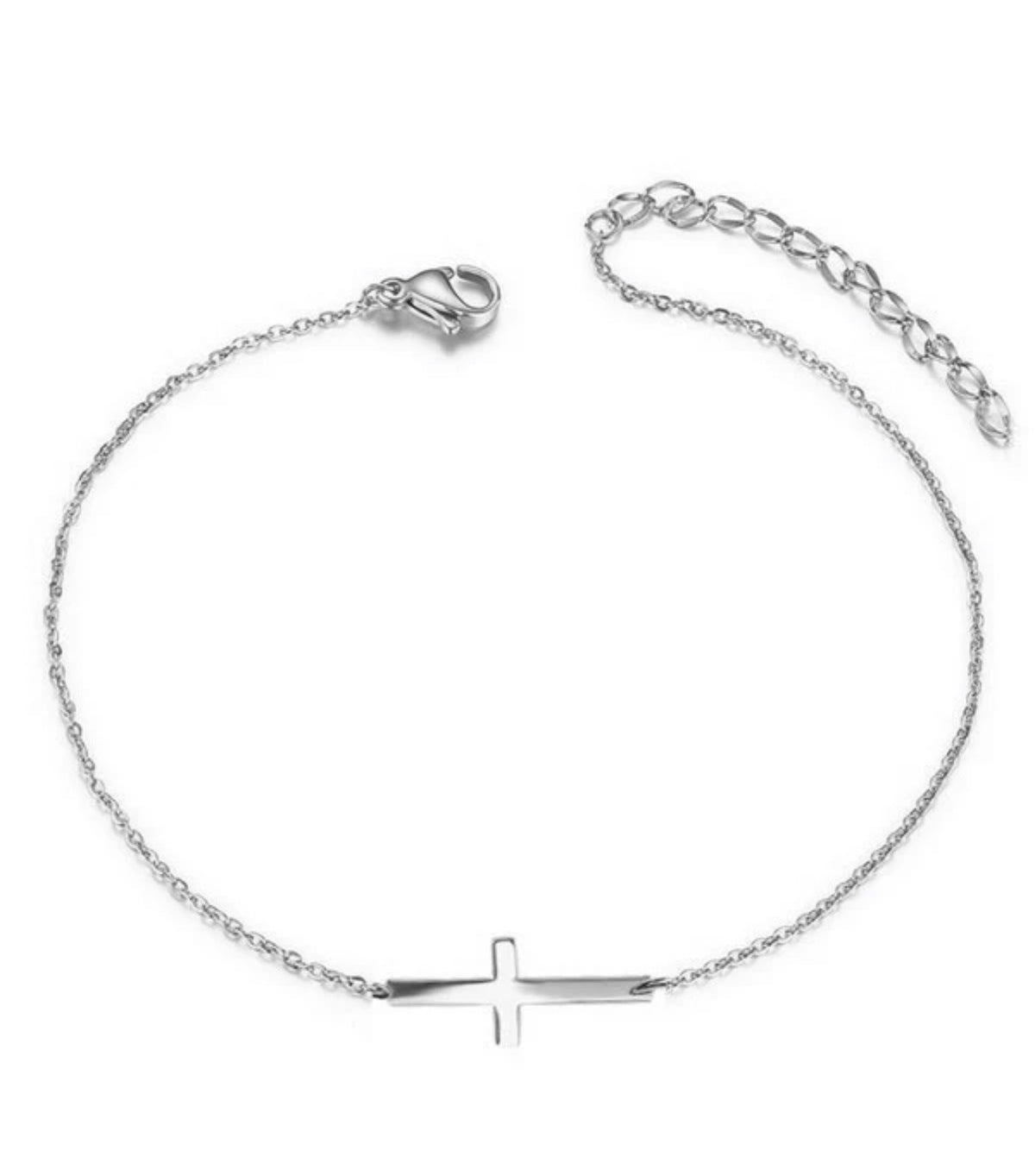 Chaîne de Cheville Croix Argentée – Acier Inoxydable 316