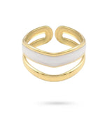 Bague Double Rang Dorée & Émail Blanc – Acier Inoxydable