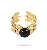 Bague Femme Agate Noire Dorée – Acier Inoxydable