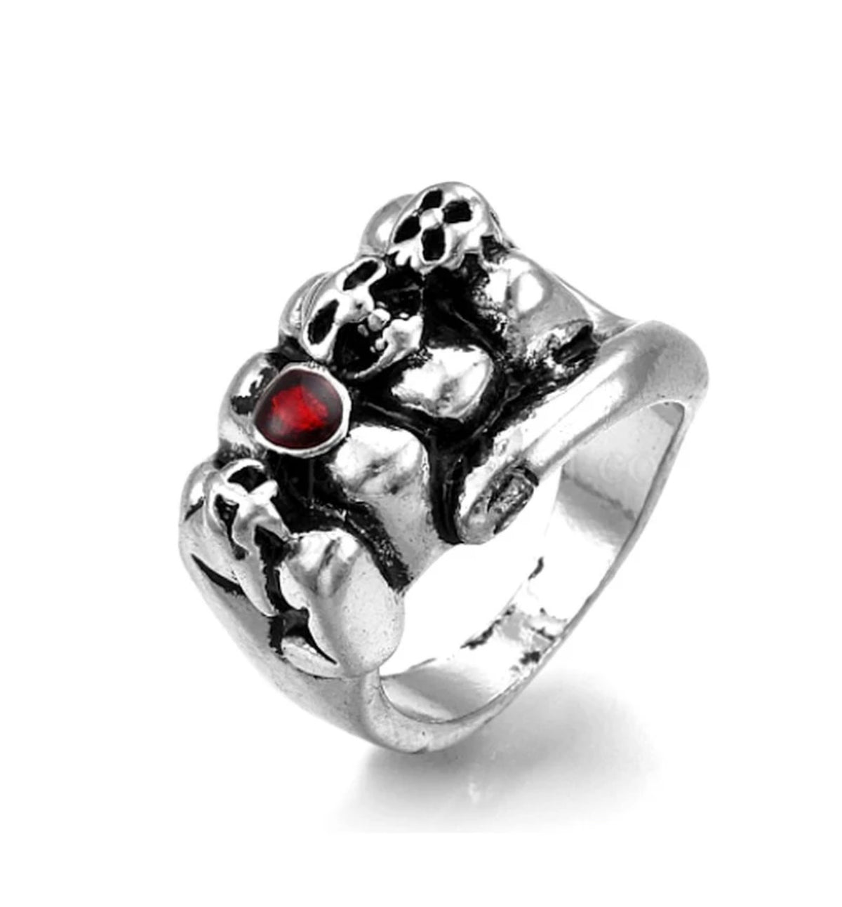 Chevalière Homme Argentée Motif Crânes – Acier Inoxydable