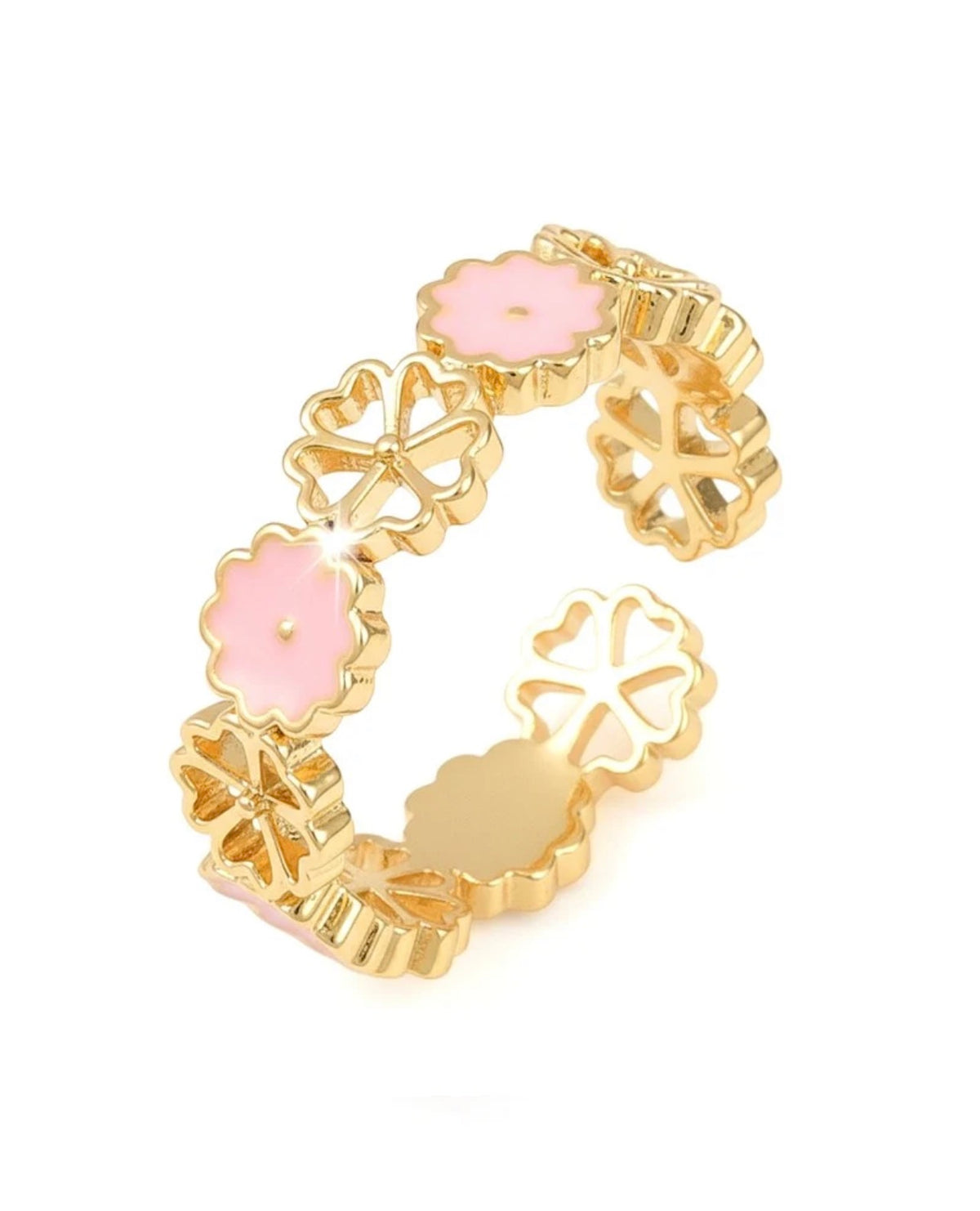 Bague Florale Dorée & Rose – Acier Inoxydable