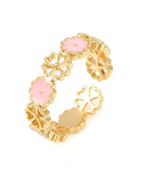 Bague Florale Dorée & Rose – Acier Inoxydable