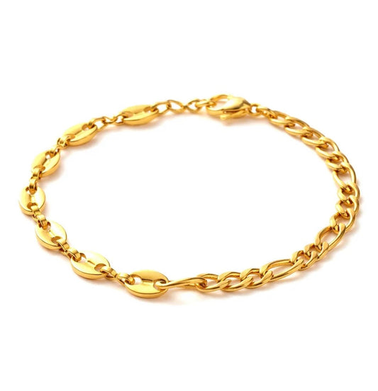 Bracelet Doré Gourmette & Grain de Café – Acier Inoxydable