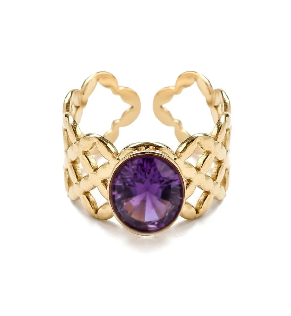 Bague Femme Améthyste Dorée – Acier Inoxydable