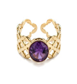 Bague Femme Améthyste Dorée – Acier Inoxydable