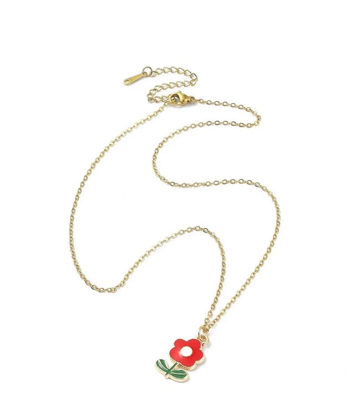 Collier Fleur Rouge Doré – Acier Inoxydable