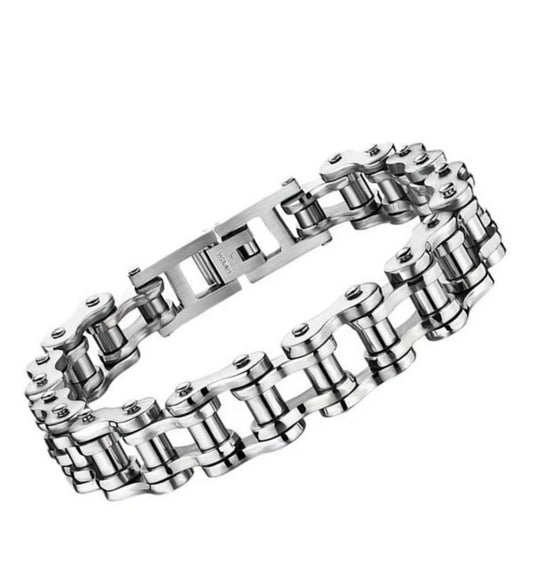 Bracelet Chaîne de Moto Argenté – Acier Inoxydable 316