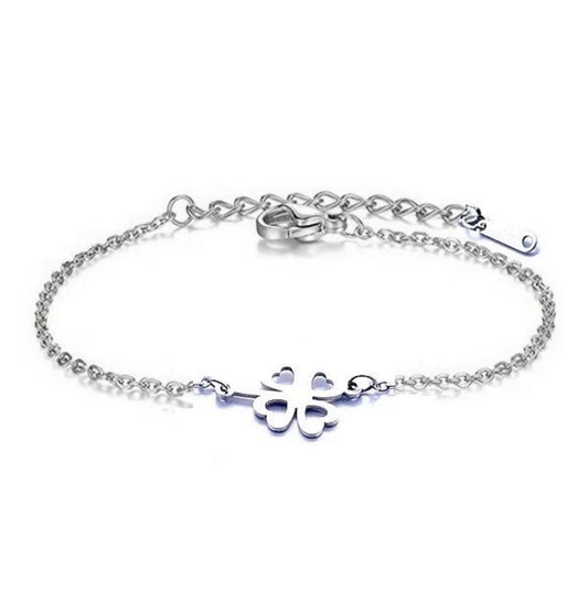 🍀 Bracelet Trèfle Argenté – Acier Inoxydable 316