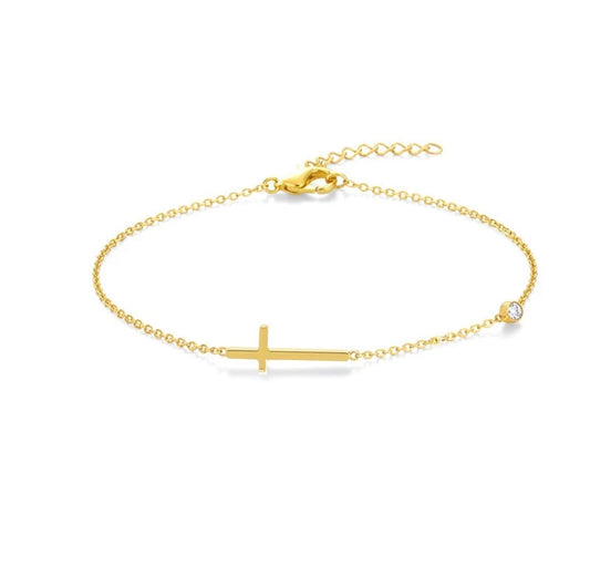 Chaîne de Cheville Croix Dorée – Acier Inoxydable
