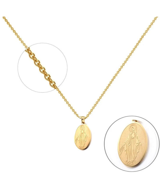 Collier Vierge Marie Doré – Acier Inoxydable