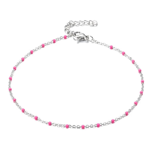 Chaîne de Cheville Émaillée Rose – Acier Inoxydable