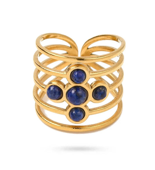 Bague Femme Lapis-Lazuli Dorée – Acier Inoxydable