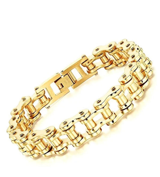 Bracelet Chaîne Moto Doré – Acier Inoxydable 316