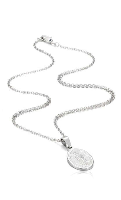 Collier Médaille Miraculeuse Argentée – Acier Inoxydable