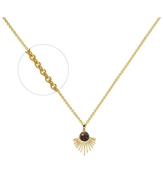 Collier Soleil Œil de Tigre Doré – Acier Inoxydable