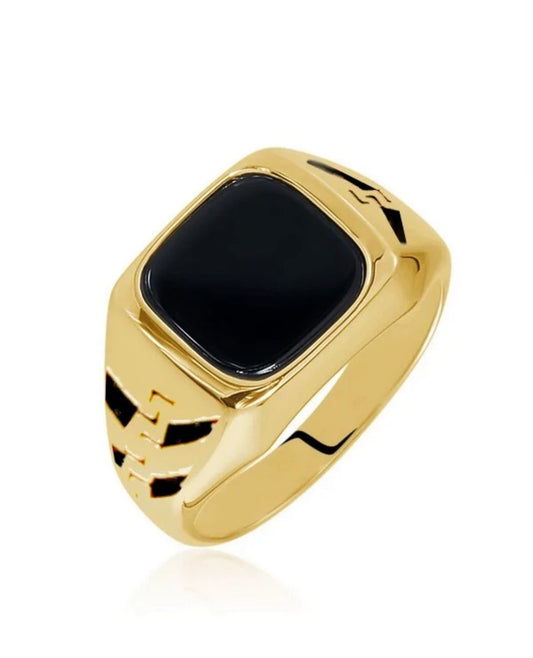 Bague Chevalière Dorée & Noire – Acier Inoxydable 316