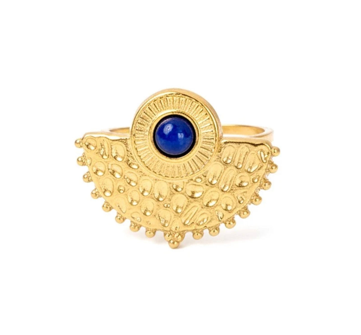 Bague Soleil Lapis-Lazuli Dorée – Acier Inoxydable