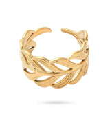 Bague Feuilles Dorée Réglable – Acier Inoxydable