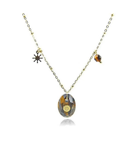 Collier Œil de Tigre & Étoile Doré – Acier Inoxydable