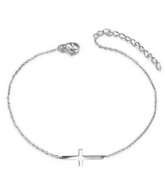 Chaîne de Cheville Croix Argentée – Acier Inoxydable 316