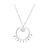 Collier Argenté Cercle & Breloques Bleues – Acier Inoxydable