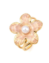 Bague Fleur Dorée avec Perle – Acier Inoxydable