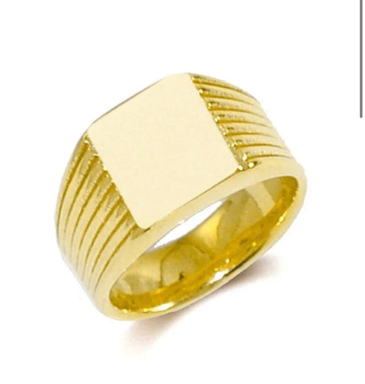 Bague Chevalière Dorée Striée – Acier Inoxydable 316L