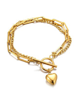 Bracelet Double Chaîne Doré Cœur – Acier Inoxydable