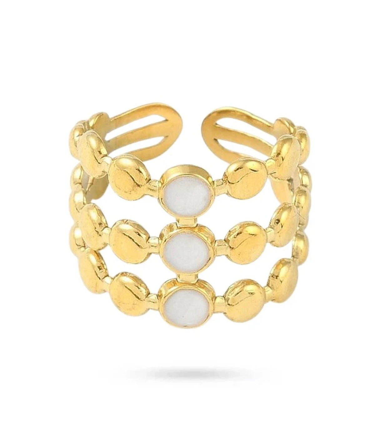 Bague 3 Rangs Dorée Pierre de Lune – Acier Inoxydable