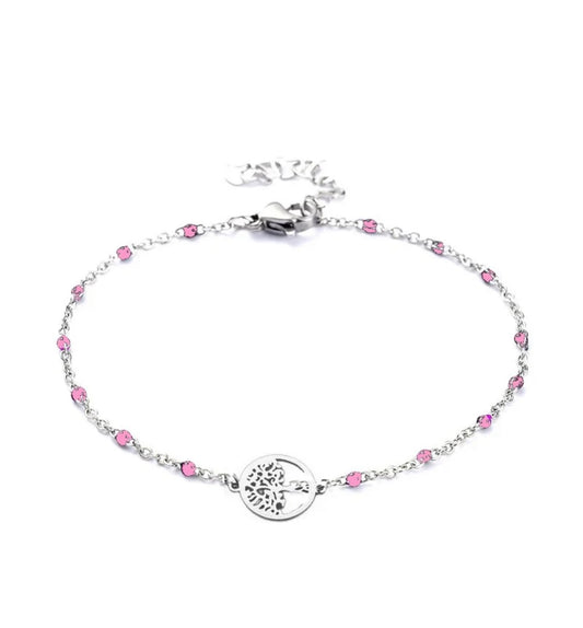 Bracelet Arbre de Vie Rose – Acier Inoxydable