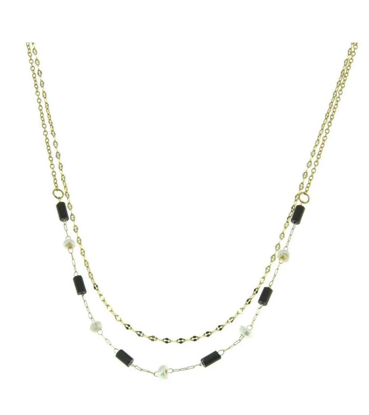 Collier Double Rang Agate & Nacre – Acier Inoxydable