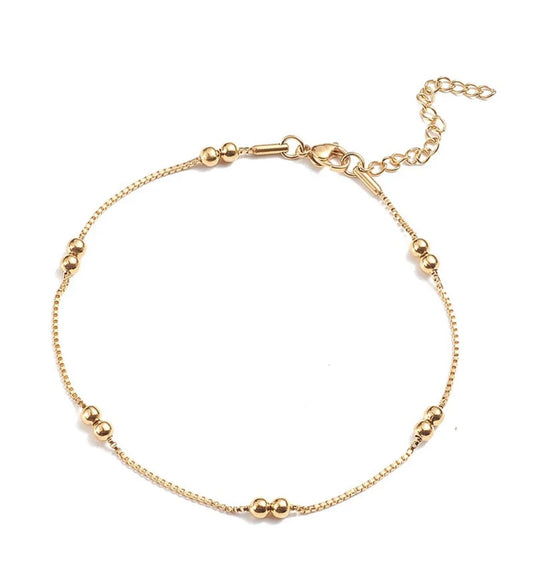 Chaîne de Cheville Dorée à Perles Rondes – Acier Inoxydable