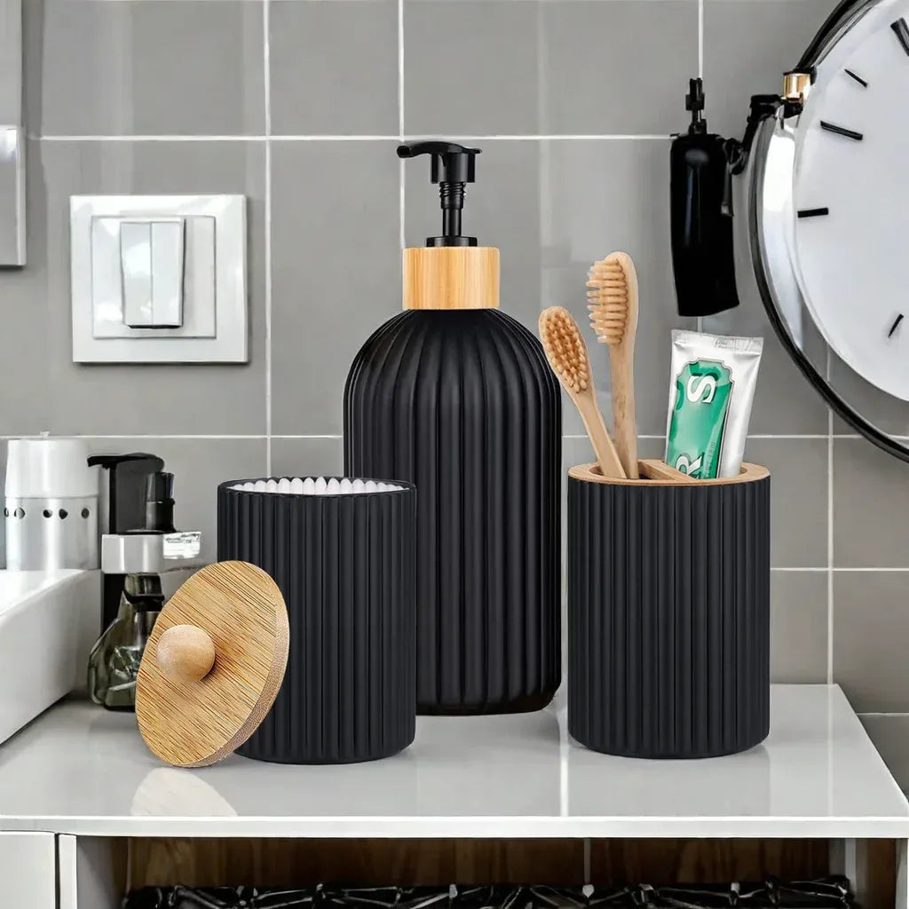 Set de salle de bain — distributeur et rangements bambou
