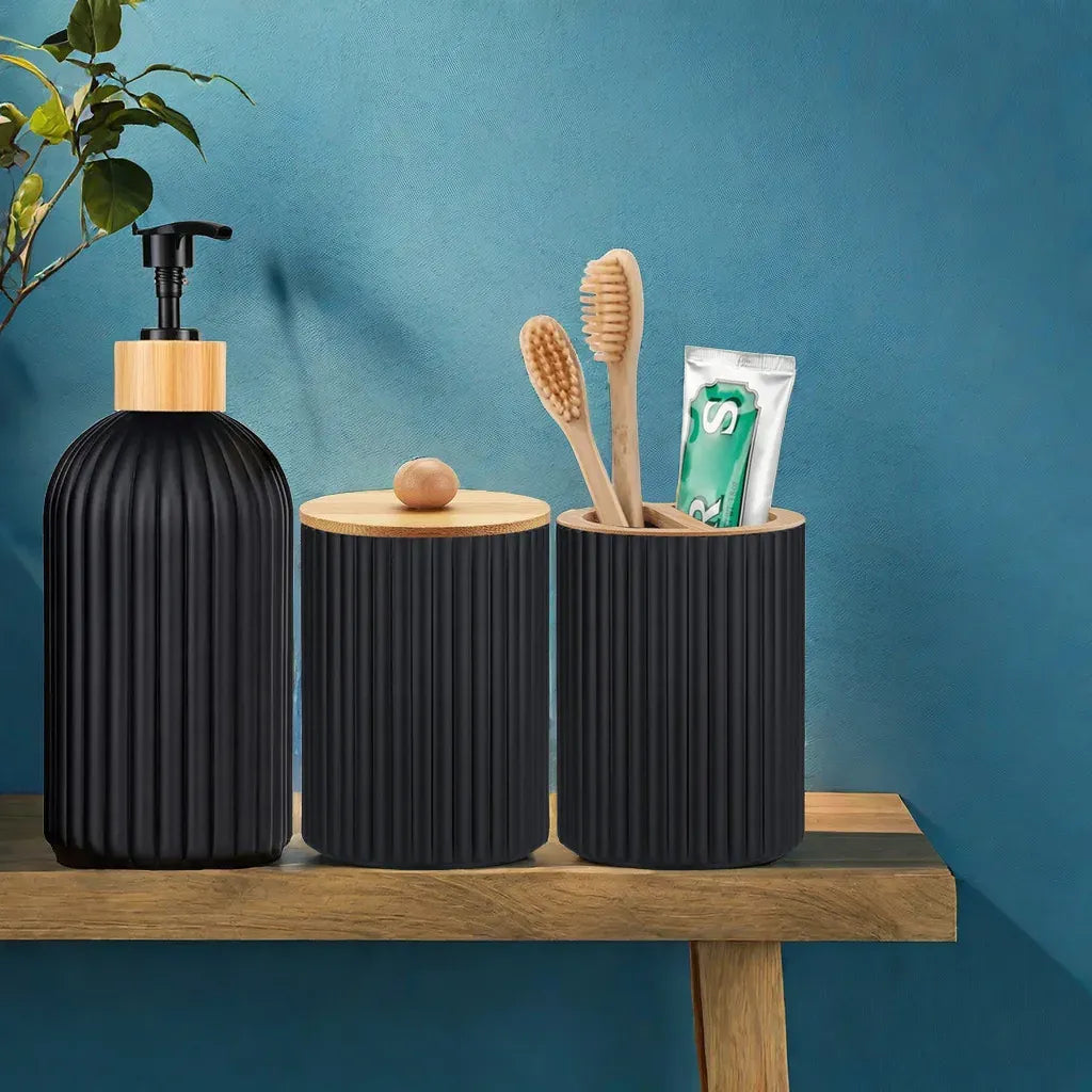 Set de salle de bain — distributeur et rangements bambou