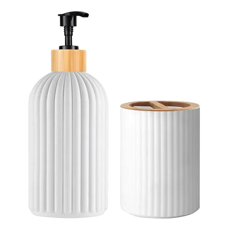 Set de salle de bain — distributeur et rangements bambou