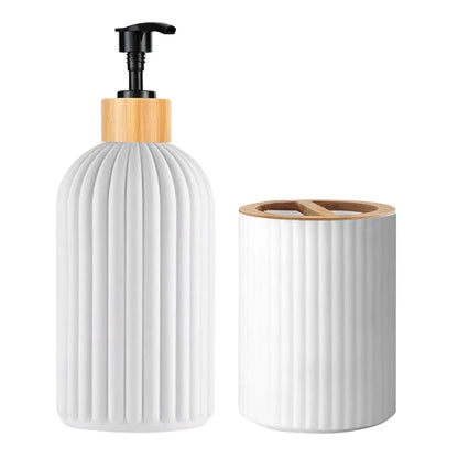 Set de salle de bain — distributeur et rangements bambou