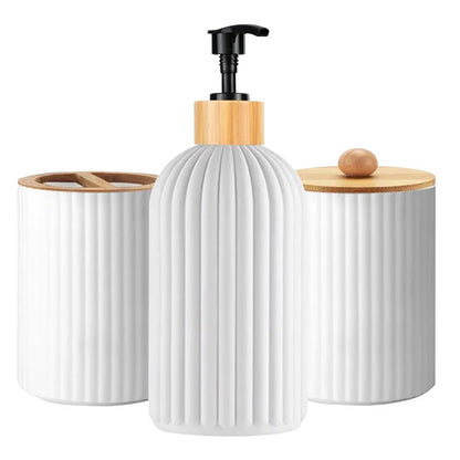 Set de salle de bain — distributeur et rangements bambou