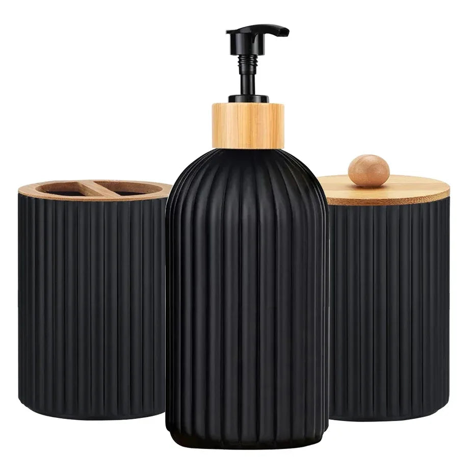Set de salle de bain — distributeur et rangements bambou