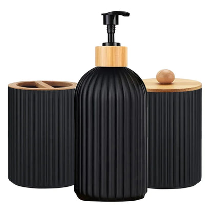 Set de salle de bain — distributeur et rangements bambou - Noir / 3 pièces